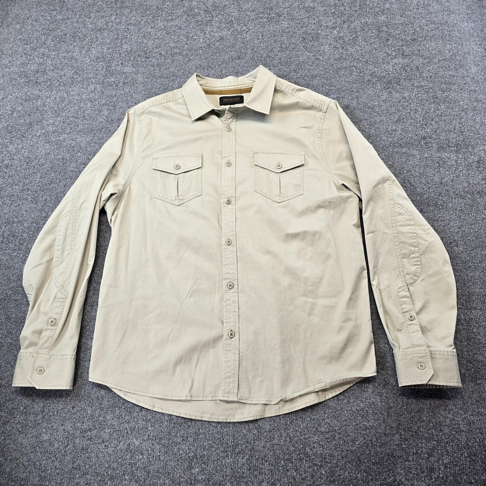 Brothers/Sons Shirt Mens Large Beige Twill Long Sleeve Button Up Stretch Casual